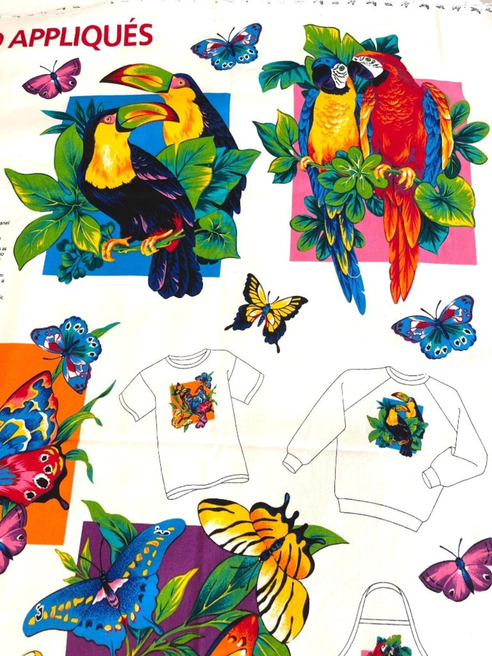 Applique Fabric Panel DIY Sew Craft Tropical Island Bird Fish Butterfly Vintage